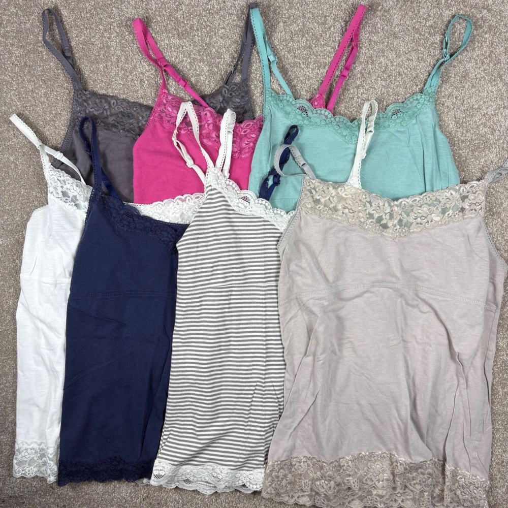 Elle Women Camisole Lot of 7 Lace Trim Adjustable Strap Shelf Bra Tanks Small - Picture 1 of 5